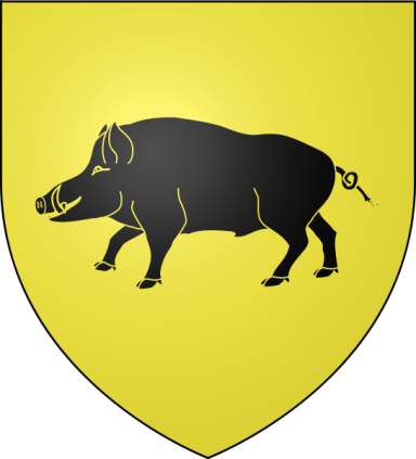 Un blason jaune avec un sanglier noir marchant.