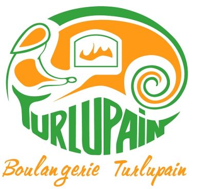 Logo de Turlupain, boulangerie, avec un pain stylisé et des éléments colorés.